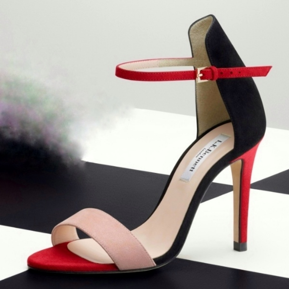 Women's Two-Tone Ankle Strap Stiletto Sandals - Black & Red